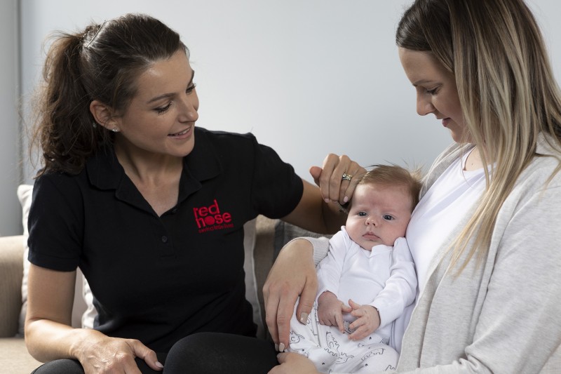 safe sleep training jane with baby and mother