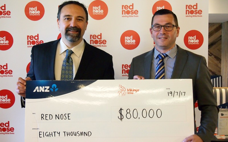 Vikings CEO and Red Nose CEO cheque presentation July 2017