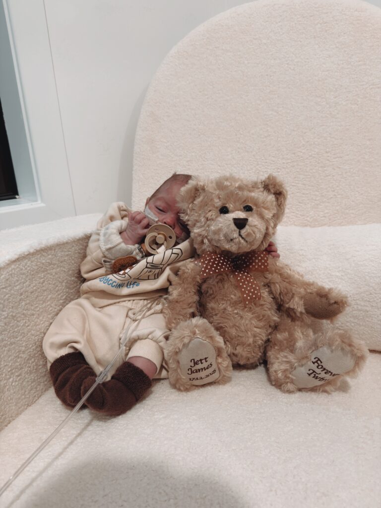 Zayd with teddy bear honouring twin brother Jett IMG 4522 COLOURTONE