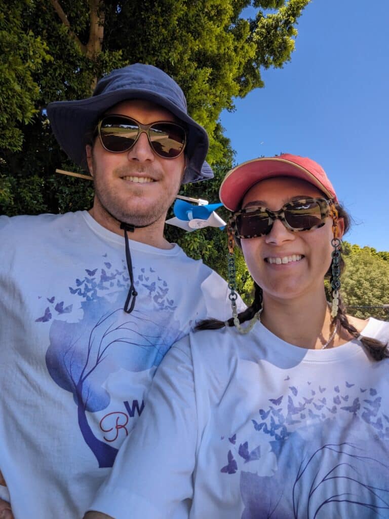 Liz and her partner Hugo at their first Red Nose Walk to Remember