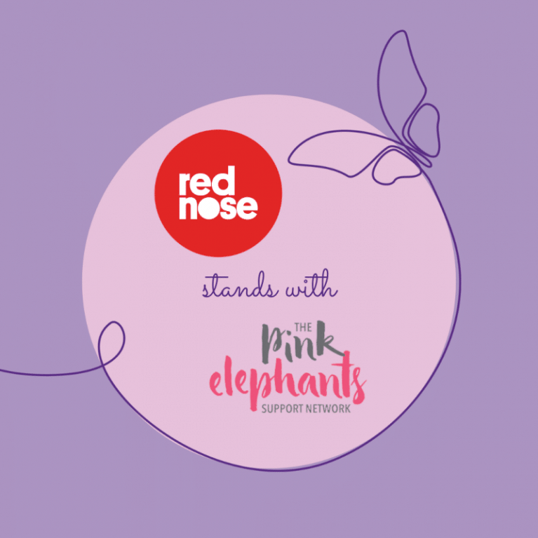 Red_Nose_stands_w_Pink_elephand